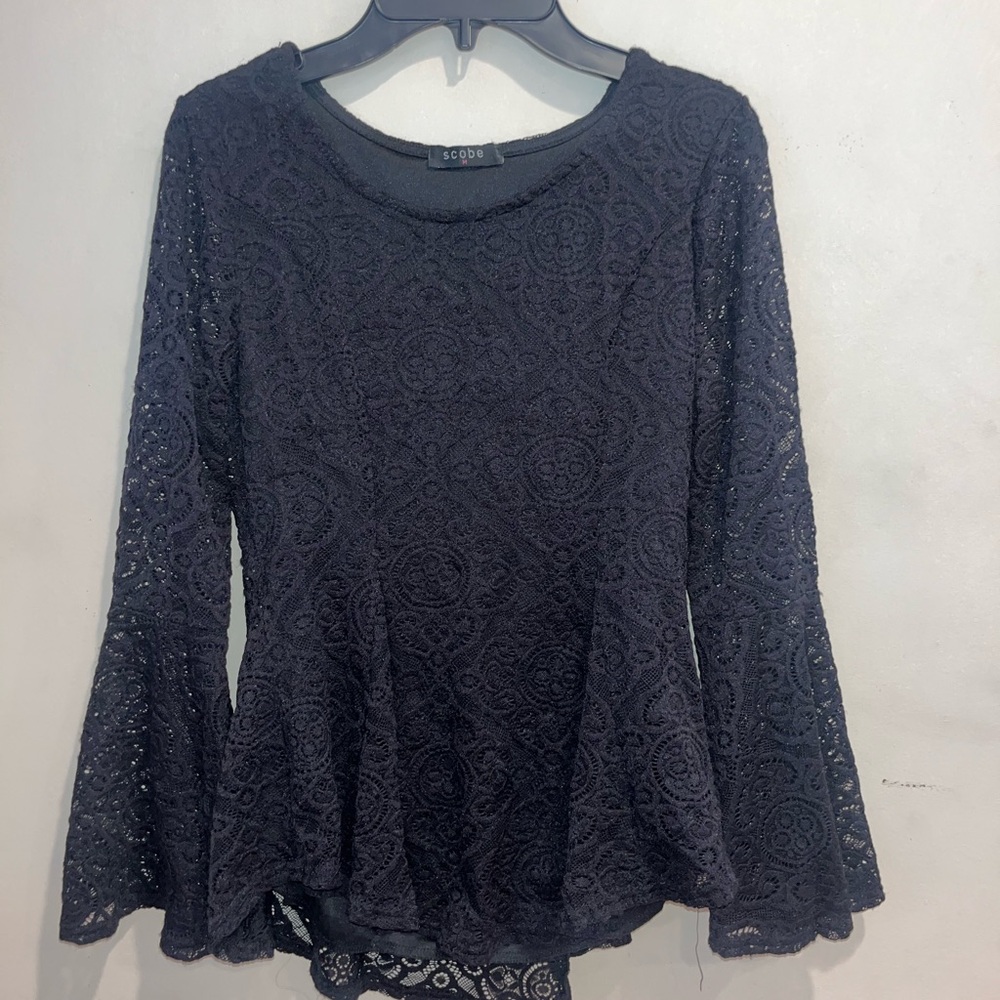 Black Lace Bell Sleeve Top